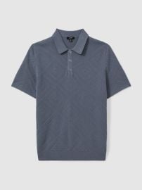 Reiss Cotton Textured Press-Stud Polo Shirt in Airforce Blue REISS at Reiss