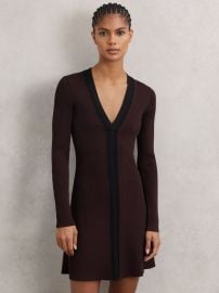 Reiss Craft-Stitch Rib-Knit Mini Dress in BurgundyBlack REISS at Reiss