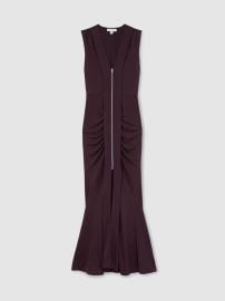 Reiss Crepe-Jersey Zip-Detail Ruched Maxi Dress in Grape Burgundy REISS at Reiss