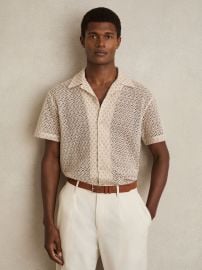 Reiss Crochet Cuban-Collar Shirt in Oatmeal REISS at Reiss
