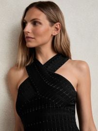 Reiss Cross Neck Textured Top in Black REISS at Reiss