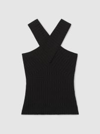 Reiss Cross Neck Textured Top in Black REISS at Reiss