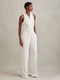 Reiss Double Breasted Satin Tux Jumpsuit in White REISS at Reiss