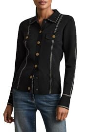 Reiss Eden Compact Knit Topstiched Press Stud Top at Nordstrom