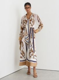 Reiss Foulard-Print Tie-Neck Midi Dress in IvoryNeutral REISS at Reiss