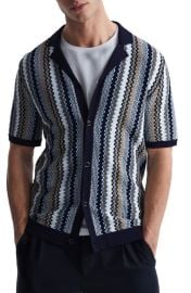 Reiss Gibbon Stripe Short Sleeve Knit Button-Up Shirt at Nordstrom