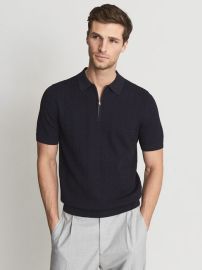 Reiss Groove Half Zip Textured Polo T-Shirt REISS USA at Reiss