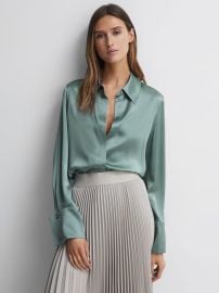 Reiss Hailey Silk Shirt in Sage at Reiss