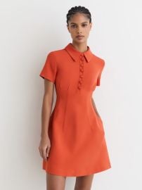 Reiss Half-Button Flippy Mini Dress in Coral Orange REISS at Reiss
