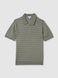 Reiss Half Zip Knitted Polo Shirt in Sage REISS at Reiss