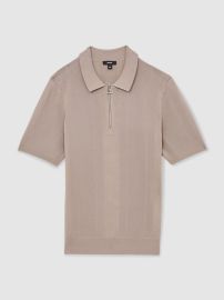 Reiss Half-Zip Textured-Knit Polo Shirt in Taupe Brown REISS at Reiss
