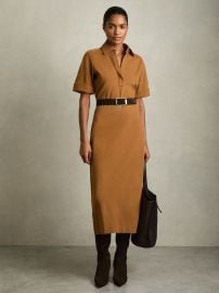 Reiss Jersey Open-Collar Bodycon Dress in Mustard REISS at Reiss