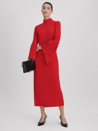 Reiss Katya Flute Sleeve Bodycon Midi Dress REISS USA at Reiss