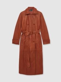 Reiss Leather Double-Breasted Trench Coat in Tan REISS at Reiss