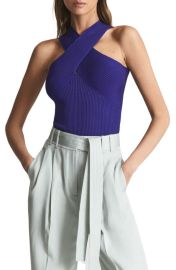 Reiss Lily Crossover Rib Halter Tank in Purple Size Medium at Nordstrom