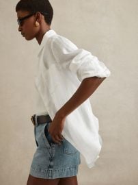 Reiss Linen Button-Through Shirt in White REISS at Reiss