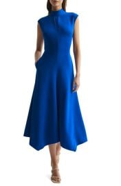 Reiss Livvy Mock Neck Open Back Fit Flare Dress at Nordstrom