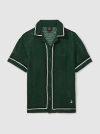 Reiss Lucca Crochet Tipped Camp Shirt in Dark Green at Reiss