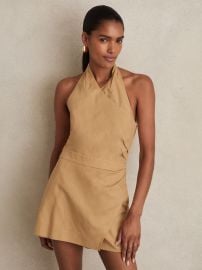 Reiss Lyocell Cotton Halter Skort Playsuit in Camel REISS at Reiss