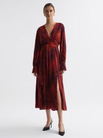 Reiss Maya Animal Print Blouson Sleeve Midi Dress REISS USA at Reiss