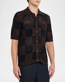 Reiss Mens Alfred Checkered Crochet Short Sleeve Shirt at Neiman Marcus