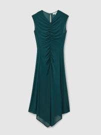 Reiss Mesh Ruched Midi Dress in Teal REISS at Reiss