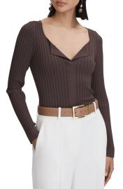 Reiss Monica Rib Split Neck Top in Burgundy at Nordstrom