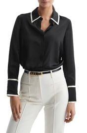 Reiss Murphy Tipped Silk Shirt in Black at Nordstrom