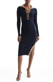 Reiss Nikola Johnny Collar Long Sleeve Rib Midi Dress at Nordstrom