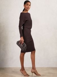 Reiss Off-The-Shoulder Ribbed Knitted Midi Dress in Plum Purple REISS at Reiss