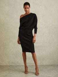 Reiss Off-The-Shoulder Ribbed Midi Dress in Black REISS at Reiss