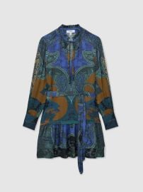 Reiss Paisley-Print Belted Mini Dress in Blue REISS at Reiss