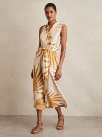 Reiss Palm-Print Sleeveless Shirt Dress in Neutral REISS at Reiss