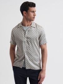 Reiss Pedro Printed Cuban Collar Shirt REISS USA at Reiss