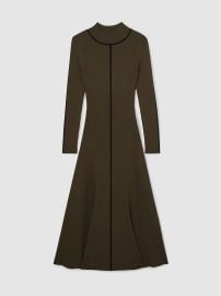 Reiss Petite Contrast-Stitch Knitted Midi Dress in Khaki Green REISS at Reiss