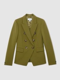 Reiss Petite Twill Double-Breasted Blazer in Chartreuse Green REISS at Reiss