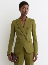 Reiss Petite Twill Double-Breasted Blazer in Chartreuse Green REISS at Reiss