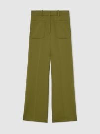 Reiss Petite Twill High-Rise Flared Trousers in Chartreuse Green REISS at Reiss