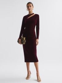Reiss Petite Velvet Cut-Out Midi Dress in Berry REISS at Reiss