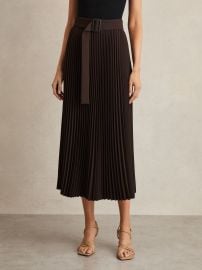 Reiss Pleated Belted Midi Skirt in Chocolate Brown REISS at Reiss