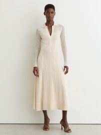 Reiss Pointelle-Knit Panelled Midi Dress in Cream REISS at Reiss