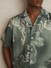 Reiss Print Cuban-Collar Shirt in Sage Green REISS at Reiss