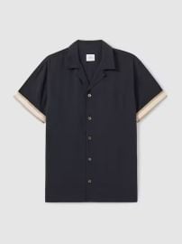 Reiss Reiss Ch Cuff Detail Cuban Collar Shirt in Navy REISS at Reiss
