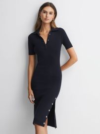 Reiss Remi Knitted Bodycon Polo Midi Dress REISS USA at Riess