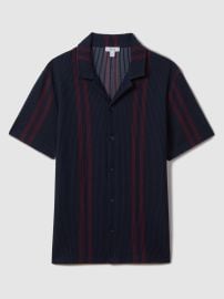 Reiss Ribbed Striped Cuban Collar Shirt in NavyBordeaux REISS at Reiss