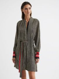 Reiss Robyn Contrasting Stripe Cuff Printed Mini Dress REISS USA at Reiss