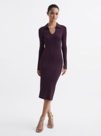 Reiss Ronnie Collared Knitted Bodycon Dress REISS USA at Reiss