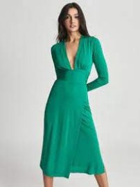 Reiss Rosie Viscose Plunge Neck Midi Dress REISS USA at Reiss