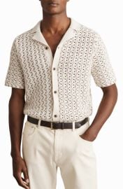 Reiss Roulette Open Knit Camp Shirt at Nordstrom
