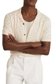 Reiss Royce Open Stitch Button-Up Polo Sweater at Nordstrom